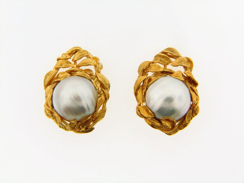 18K Yellow Gold Mabe Pearl Earrings | 18 Karat Appraisers | Beverly Hills, CA | Fine Jewelry