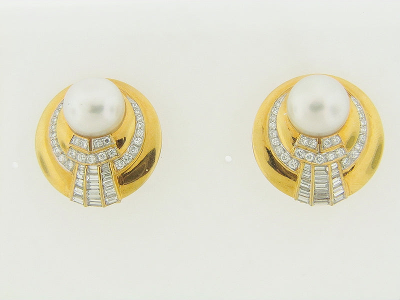 18K YELLOW GOLD PEARL AND DIAMOND EARRINGS | 18 Karat Appraisers | Beverly Hills, CA | Fine Jewelry