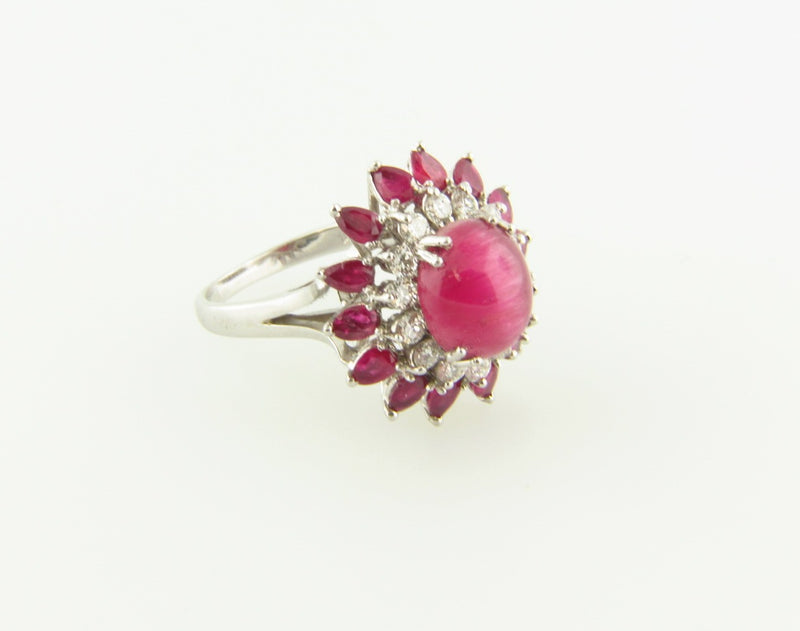 18K White Gold, Cat's Eye Tourmaline, Ruby, and Diamond Ring | 18 Karat Appraisers | Beverly Hills, CA | Fine Jewelry