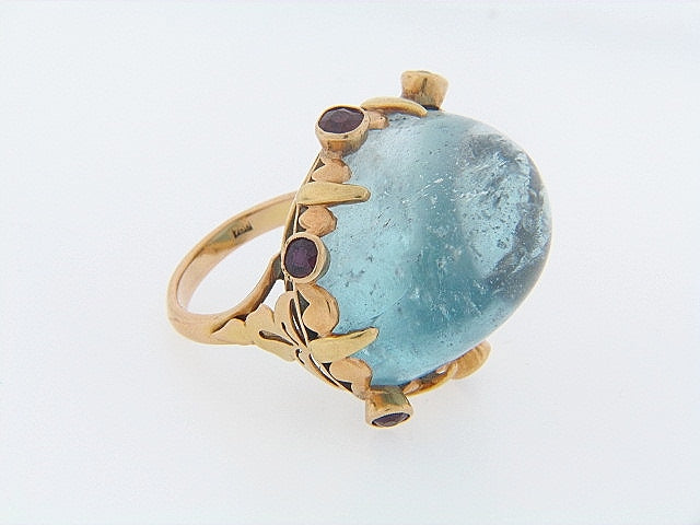 18K-YG BLUE TOPAZ AND GARNET RING