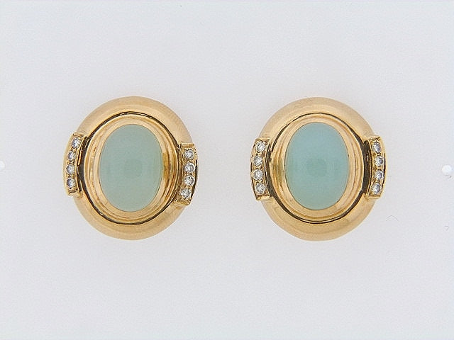 18K-YG BLUE CHALCEDONY AND DIAMOND EARRINGS