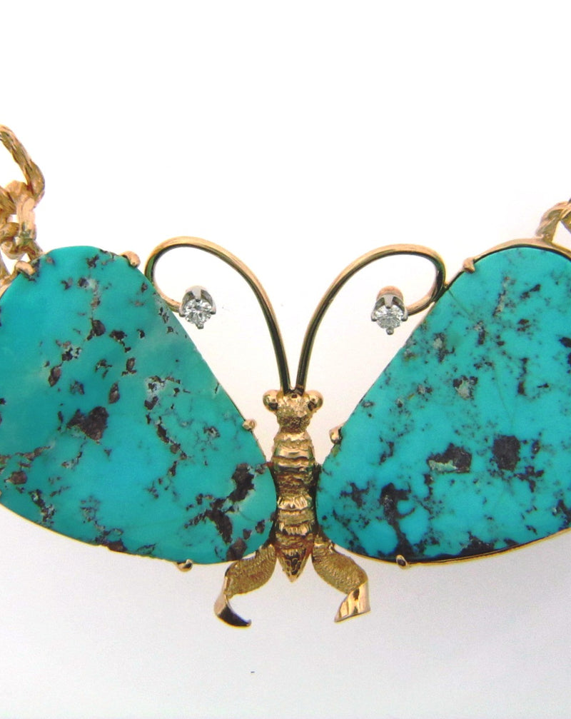 14K-YG TURQUOISE AND DIAMOND BUTTERFLY PENDANT | 18 Karat Appraisers | Beverly Hills, CA | Fine Jewelry