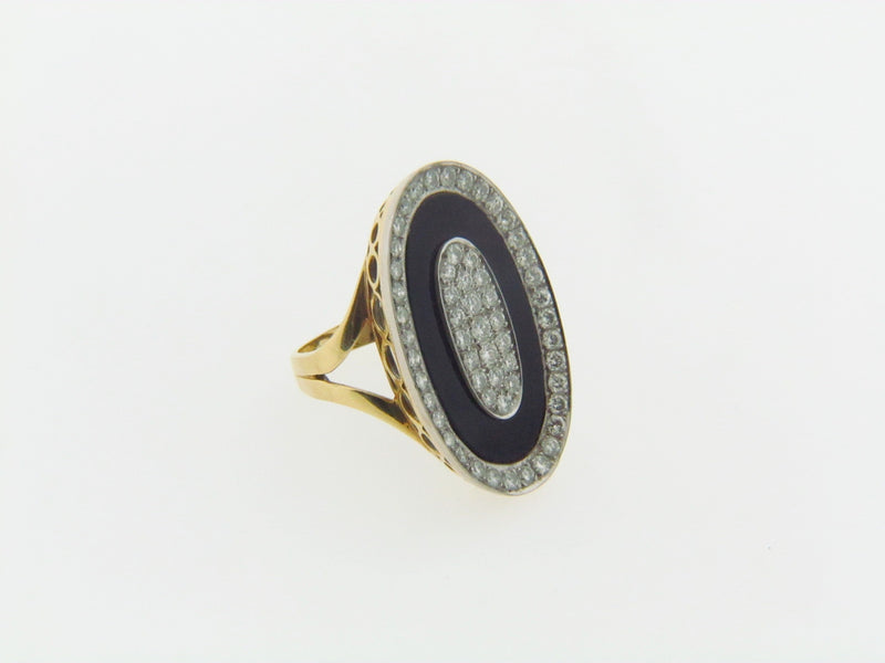 18K YELLOW GOLD BLACK ONYX AND DIAMOND RING | 18 Karat Appraisers | Beverly Hills, CA | Fine Jewelry