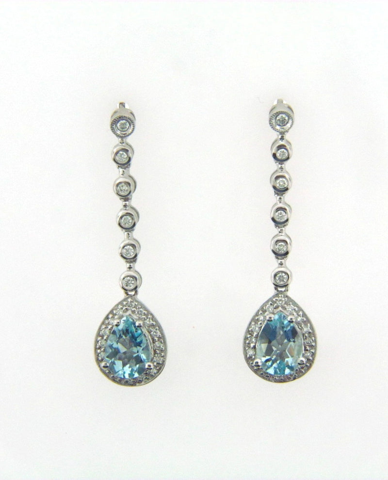 14K-WG AQUAMARINE AND DIAMOND DANGLING EARRINGS