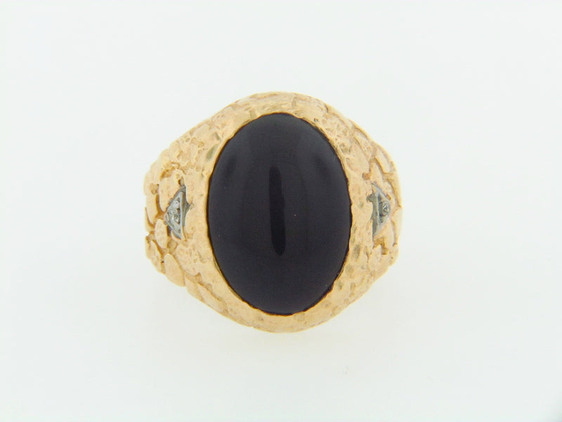 14K YELLOW GOLD BLACK ONYX AND DIAMOND RING | 18 Karat Appraisers | Beverly Hills, CA | Fine Jewelry