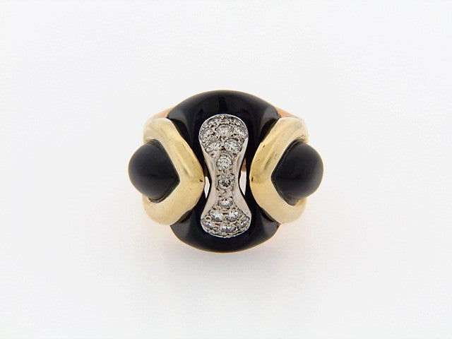 18K-YG+RG ONYX AND DIAMOND DOME RING BY "LA TRIOMPHE"