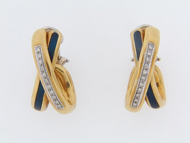 18K-YG DIAMOND AND ENAMEL EARCLIPS