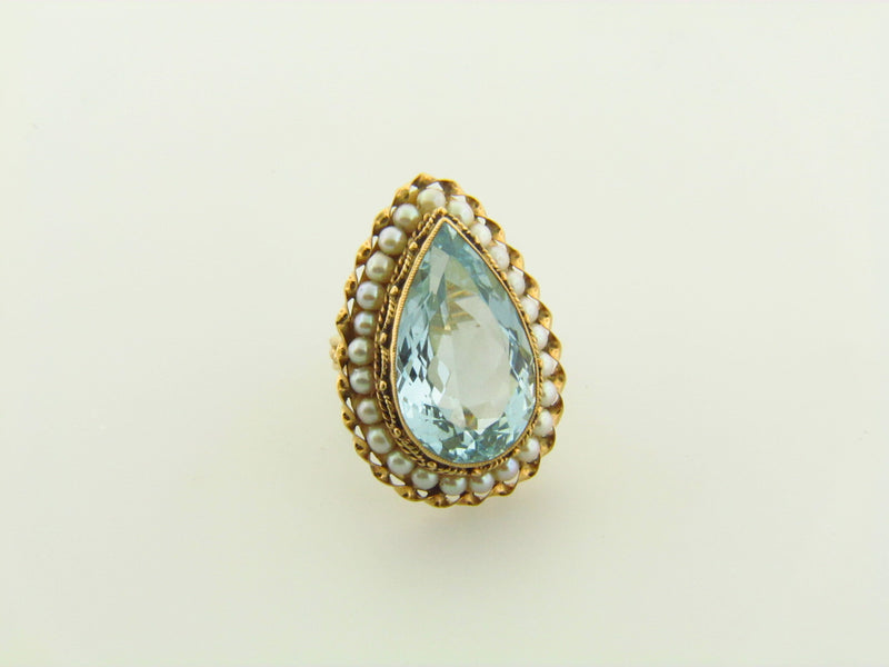 14K Yellow Gold Aquamarine and Pearl Ring | 18 Karat Appraisers | Beverly Hills, CA | Fine Jewelry