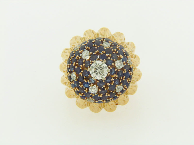 18K-YG SAPPHIRE AND DIAMOND DOME RING