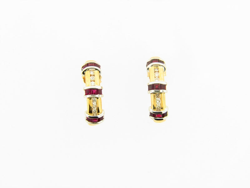 14K Yellow and White Gold, Ruby and Diamond Hoop Earrings | 18 Karat Appraisers | Beverly Hills, CA | Fine Jewelry