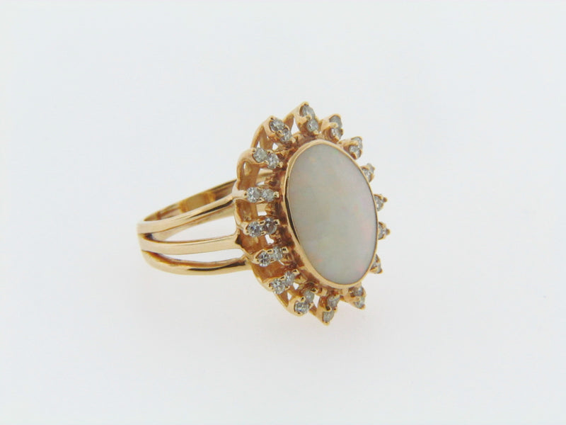 18K-YG WHITE OPAL AND DIAMOND RING