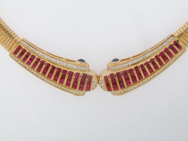 18K-YG RUBY AND DIAMOND TUBOGAS NECKLACE