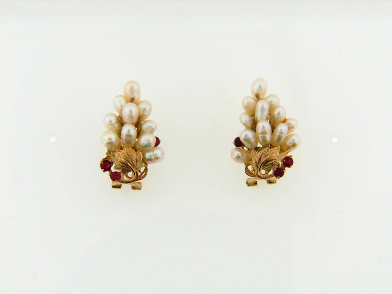 14K Yellow Gold Pearl and Ruby Earrings | 18 Karat Appraisers | Beverly Hills, CA | Fine Jewelry