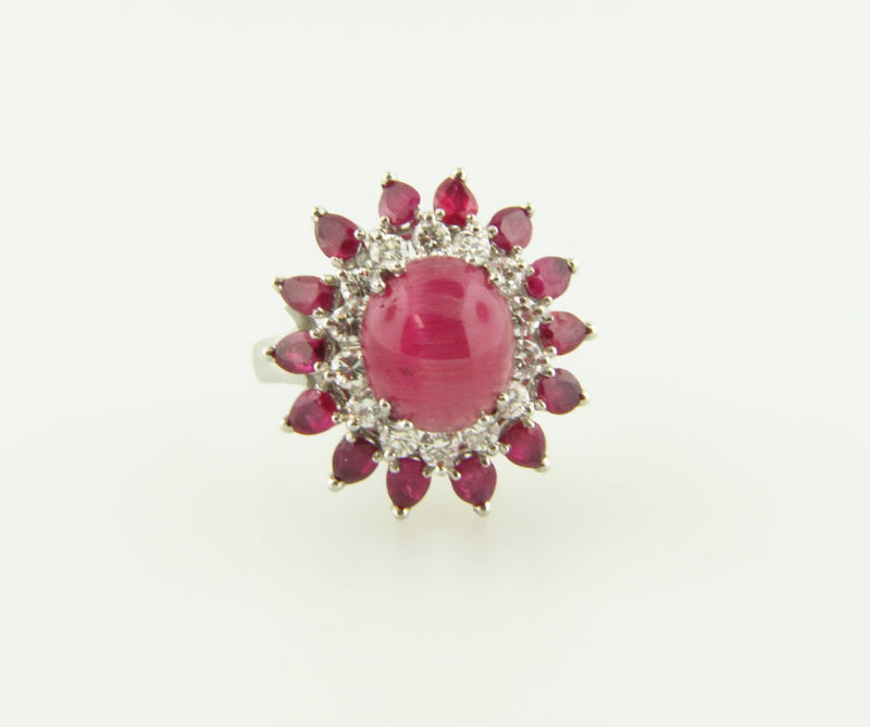 18K White Gold, Cat's Eye Tourmaline, Ruby, and Diamond Ring | 18 Karat Appraisers | Beverly Hills, CA | Fine Jewelry