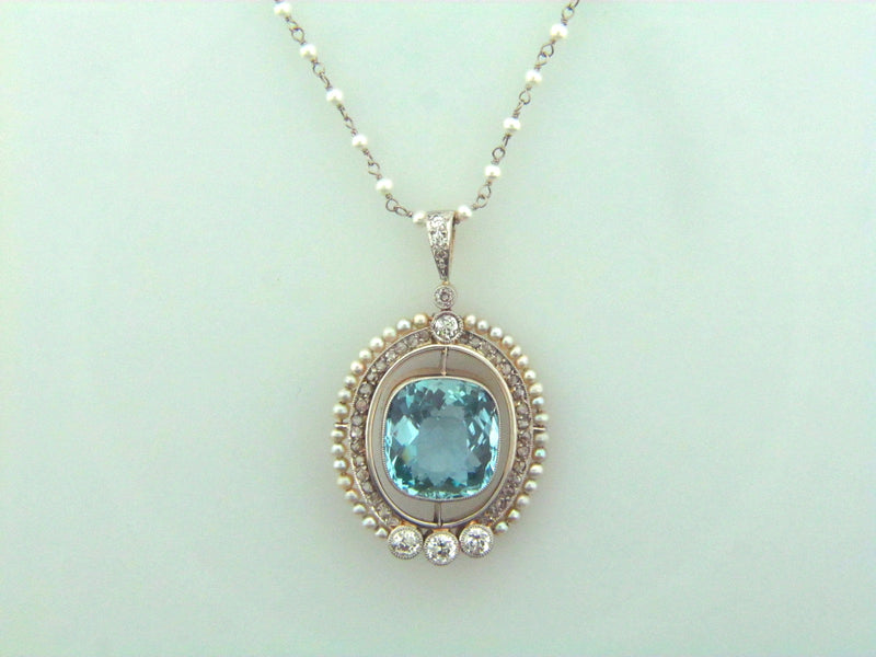 Platinum, Gold, Aquamarine, Diamond, and Pearl Pendant | 18 Karat Appraisers | Beverly Hills, CA | Fine Jewelry