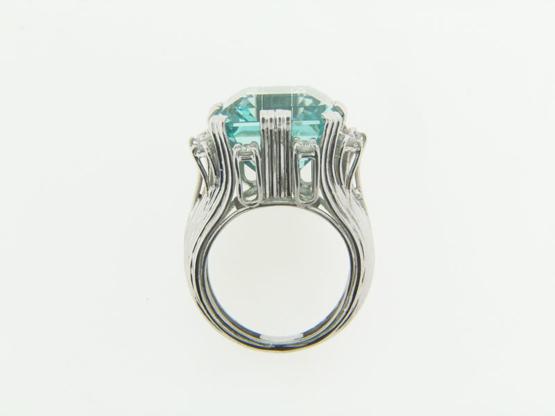 Retro, 18K White Gold Aquamarine and Diamond Ring | 18 Karat Appraisers | Beverly Hills, CA | Fine Jewelry