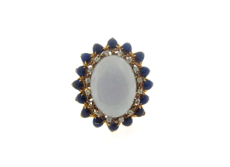 14K Yellow Gold Lavender Jade, Lapis Lazuli, and Diamond Ring | 18 Karat Appraisers | Beverly Hills, CA | Fine Jewelry