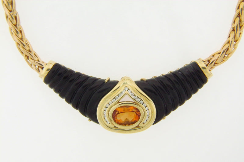 14K YELLOW GOLD CITRINE, ONYX, DIAMOND NECKLACE | 18 Karat Appraisers | Beverly Hills, CA | Fine Jewelry